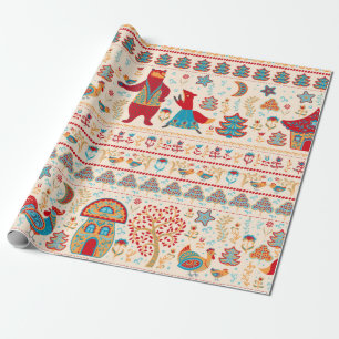 Beer, vos, haan en kip met kip, fairy ho cadeaupapier