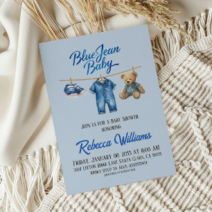 Beer waslijn blauw Jean Baby Denim Baby shower Kaart