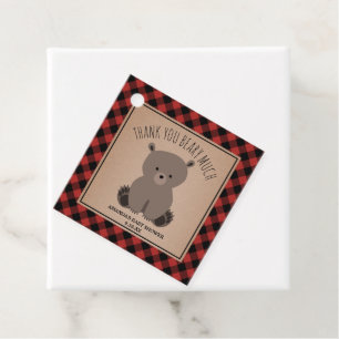 Beer welp houthakker geruite Baby shower Bedankjes Labels