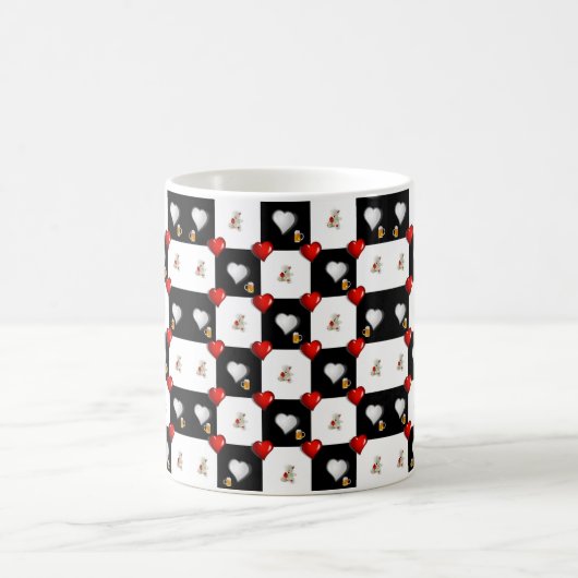 Beer White Teddy Bear Red Hearts Mok (Center)