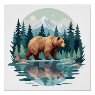 Beer Wildlife Animal Natuur Outdoors Waterverf Perfect Poster