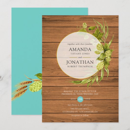 Beer Willow Greenery en Gold Geometric Wedding in Kaart (Voorkant / Achterkant)