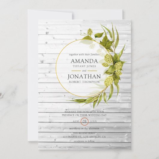 Beer Willow Greenery en Gold Geometric Wedding Kaart (Voorkant)