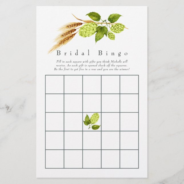 Beer Willow Greenery Gold Geometric Bridal Bingo (Voorkant)