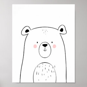 Beer Woodland Animal Nursery Wall art Monochrome Poster