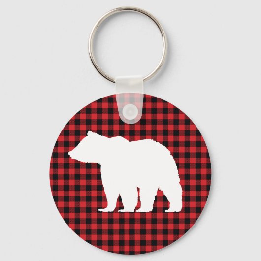 Beer Woodland Buffalo Check Button Sleutelhanger (Voorkant)