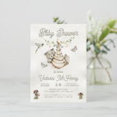 Beer Woodland Clothesline Boho Baby shower Kaart (Staand voorkant)