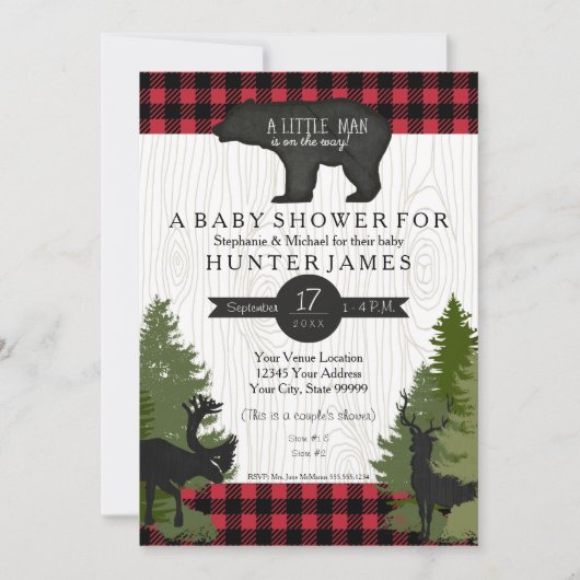 Beer Woodland Forest Buffalo Check Baby shower 5x7 Kaart (Voorkant)