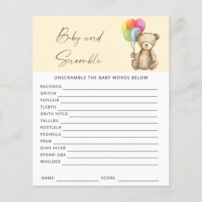 Beer - Woord klooien baby shower spel (Voorkant)