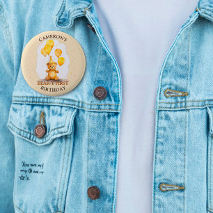 Beer-y Eerste Verjaardag Geslacht Neutraal Geel Be Ronde Button 5,7 Cm