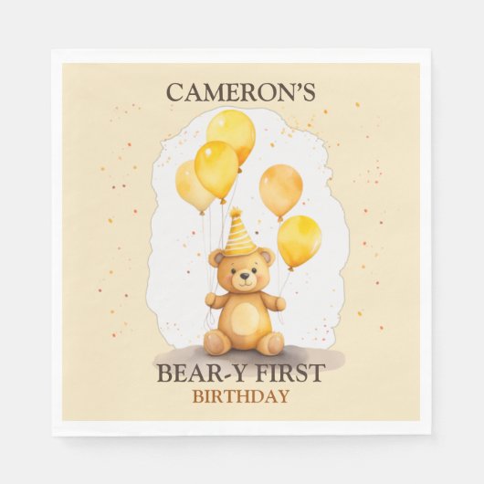 Beer-y Eerste Verjaardag Geslacht Neutraal Geel Be Servet (Voorkant)