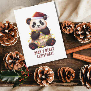 Beer-y Vrolijk Kerstfeest! Speelse Panda Holiday K Feestdagenkaart