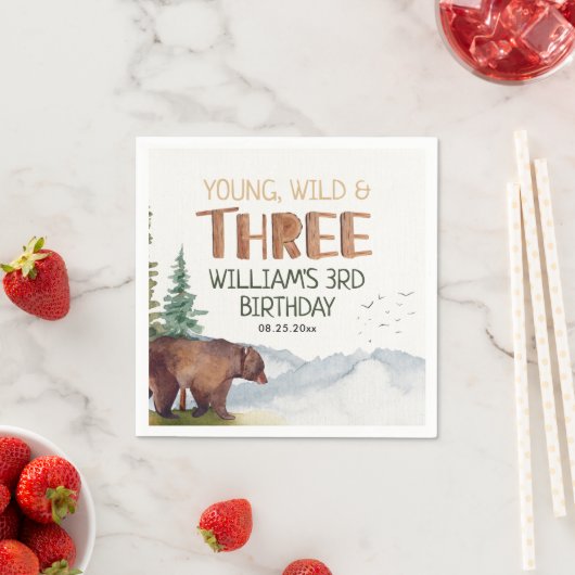 Beer-Young Wild en Drie jongens 3e verjaardag Servet (Insitu)