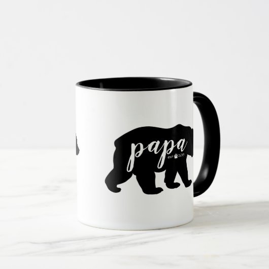 Beer zwart-wit Script Papa, ingesteld jaar Mok (Voorkant rechts)