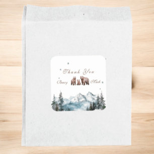 Beeravontuur Besneeuwde Bergen   Baby Shower Vierkante Sticker