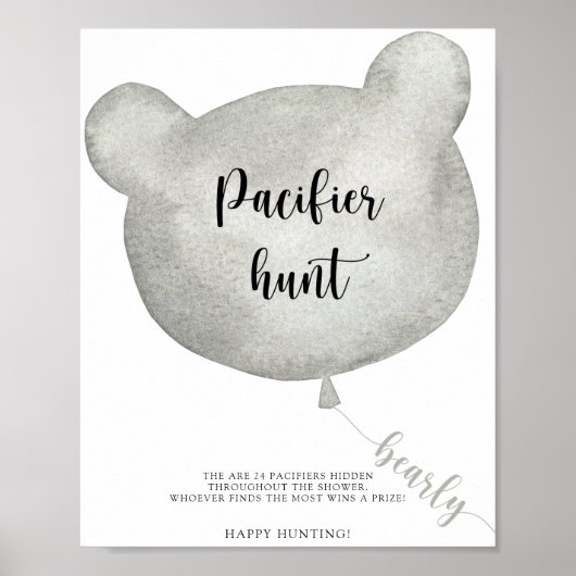 Beerballon fopspeen jacht baby shower spelposter poster (Voorkant)