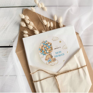 Beerballonnen Baby Boy Shower Blauw  Ronde Sticker