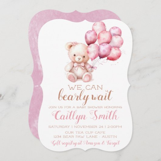 Beerballonnen Berenjongens Baby Shower Meisje Kaart (Voorkant / Achterkant)