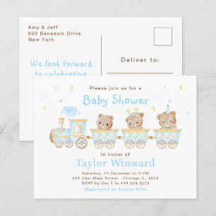 Beerblauwe Trein Baby Shower Briefkaart