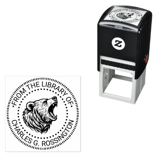 Beerhoofd dat tanden ontbloot Bibliotheek Boeknaam Zelfinktende Stempel (In situ)