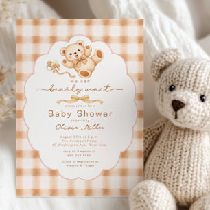 Beerlijk wachten teddybeer babyshower uitnodiging