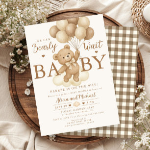 Beerlijk wachtende teddybeer ballon neutrale babys kaart
