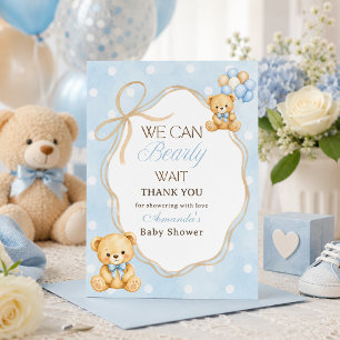 Beerly Wait Blauwe Beer Jongens Baby Shower Feest Bedankkaart