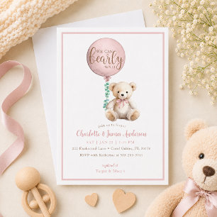 Beerly Wait Roze Teddybeer Babyshower Uitnodiging