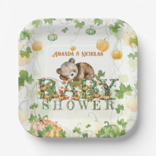 Beerpompoenen Whimsical Herfst Baby Shower Papieren Bordje