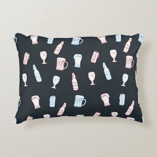 Beers Rustic Hand Drawn Whimsical Beer Man Cave Accent Kussen (Voorkant)