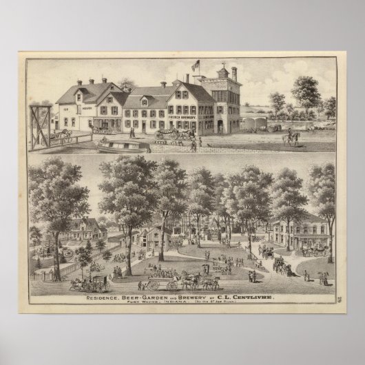 Beertuin en brouwerij van CL Centlivre Poster (Voorkant)