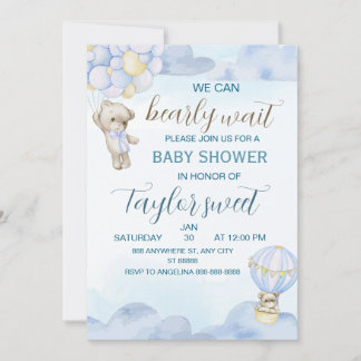 Beery Schattige Blauwe Teddbeer Babyshower Uitnodi Kaart