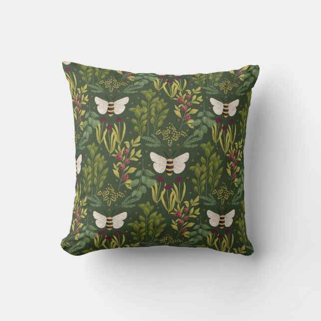 Bees and Foliage Throw Pillow Kussen (Voorkant)