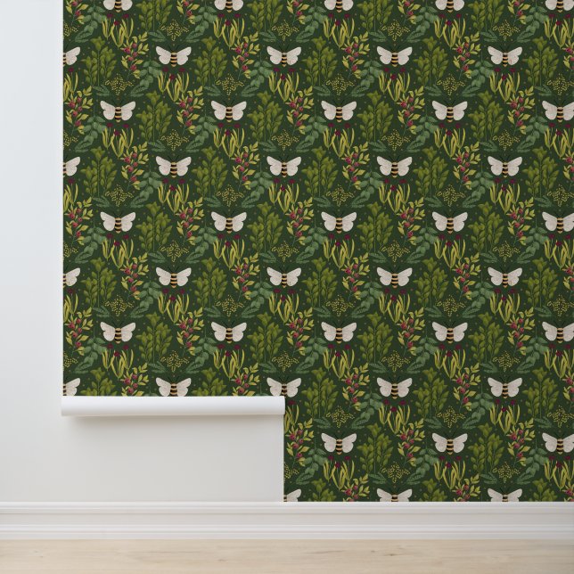 Bees and Foliage Wallpaper Behang (Applicatie)