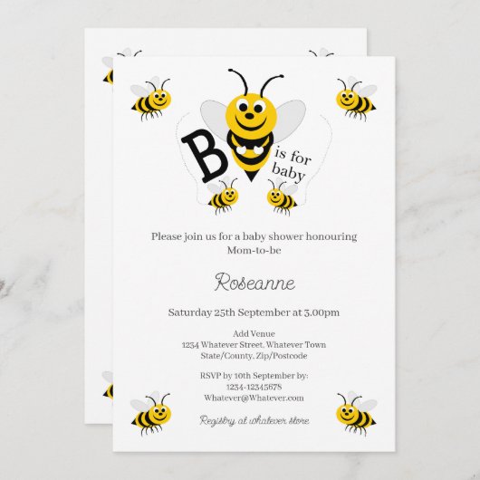 Bees Baby Shower Kaart (Voorkant / Achterkant)