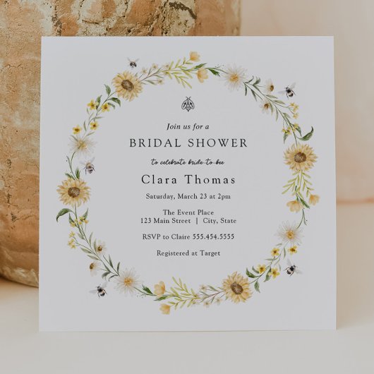 Bees Daisies Tournesols Bridal Douche Invitation