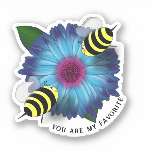 Bee's Lunch Date on Blue Flower Sticker (Voorkant)