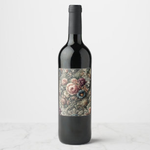 Beest van de Interstice - Gothic Floral Design Wijn Etiket