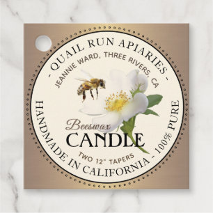 Beeswax Candle Favor Tag Honeybee en Wilde Roos Bedankjes Labels