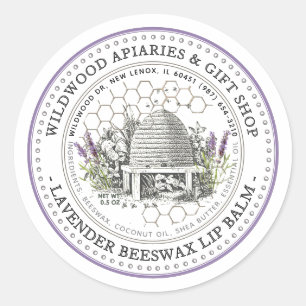 Beeswax Lip Balm  Skep Lavender & Honeycomb Ronde Sticker