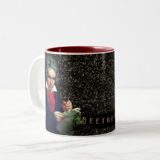 Beethoven Music Composer Black Gold Stars Mug (Devant gauche)