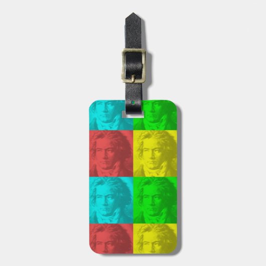 Beethoven portret op vierkantjes bagagelabel (Voorkant verticaal)
