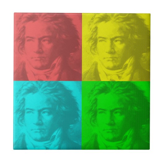 Beethoven portret op vierkantjes tegeltje (Voorkant)