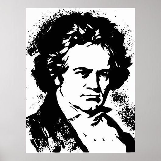 Beethoven Zwarte en witte vectorkunst Poster (Voorkant)