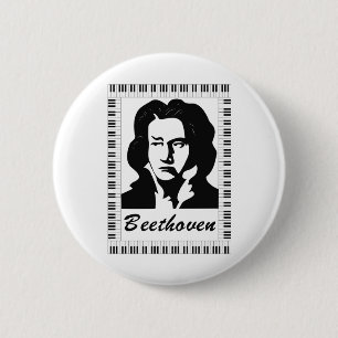 beethovenportret met lijst met pianokaart ronde button 5,7 cm