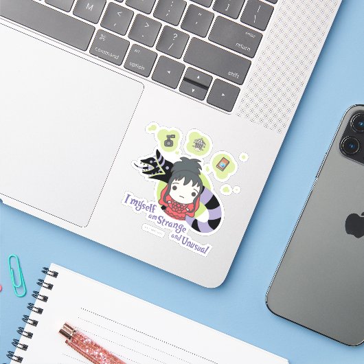Beetlesap | Chibi Lydia "Strange and Unusual" Sticker (Laptop met iPhone)