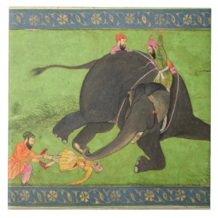 Begeleidende personen redden een gevallen man van  tegeltje