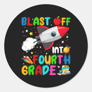 Begin aan de 4e klas raket buitenruimte terug T Ronde Sticker