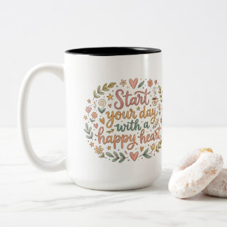 Begin je dag met een blij hart koffiemok cadeau tweekleurige koffiemok