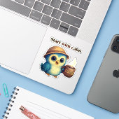 Begin met kalm - Schattigee uilenkoffie Sticker (Laptop met iPhone)